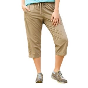 DANSKIN NOW‎ Pull On Drawstring Capris Barley Sz XL 16 18 Cotton Nylon Athletic